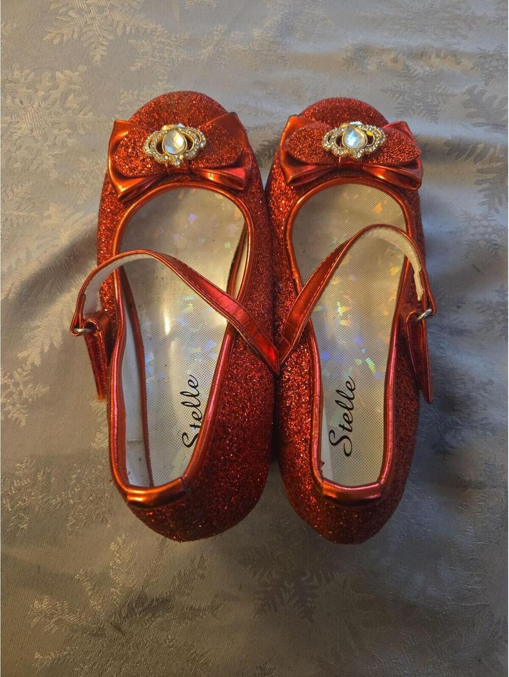 Stelle Sparkly Red Glitter Mary Janes Kids Size 2 Princess Dress Up Shoes - Picture 6 of 6